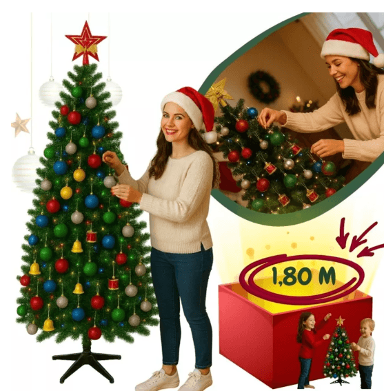 Árvore de Natal Clássica 1.8m + Enfeites e Piscas - Thumbnail 3