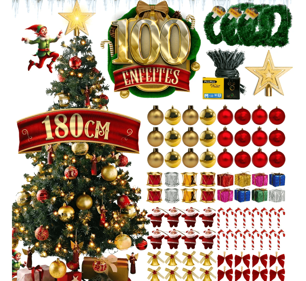 Árvore de Natal Clássica 1.8m + Enfeites e Piscas - Thumbnail 2